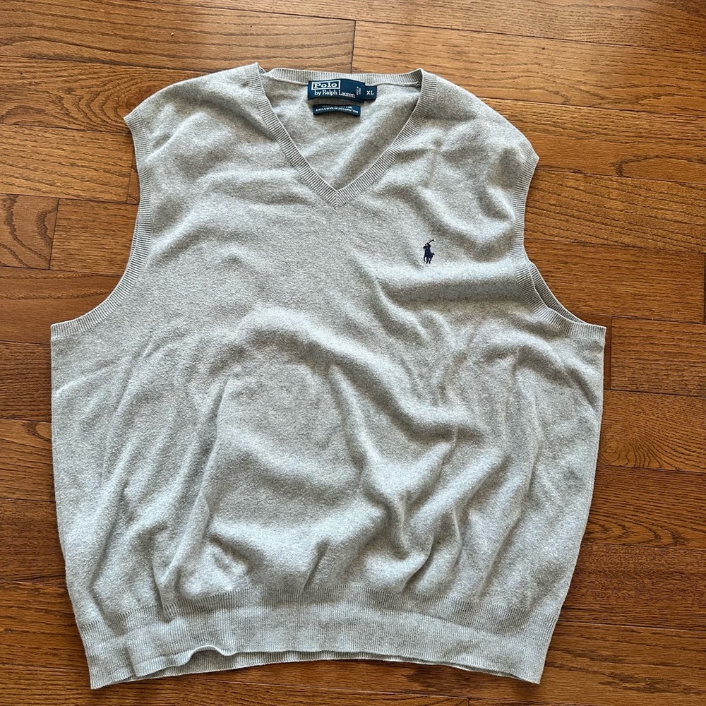 Polo Ralph Lauren Light Gray V-Neck Sweater Vest 100% Pima Cotton XL